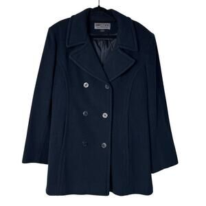 Bromley Collection Vintage Coat Wool Peacoat Double Breasted Button Navy Blue L
